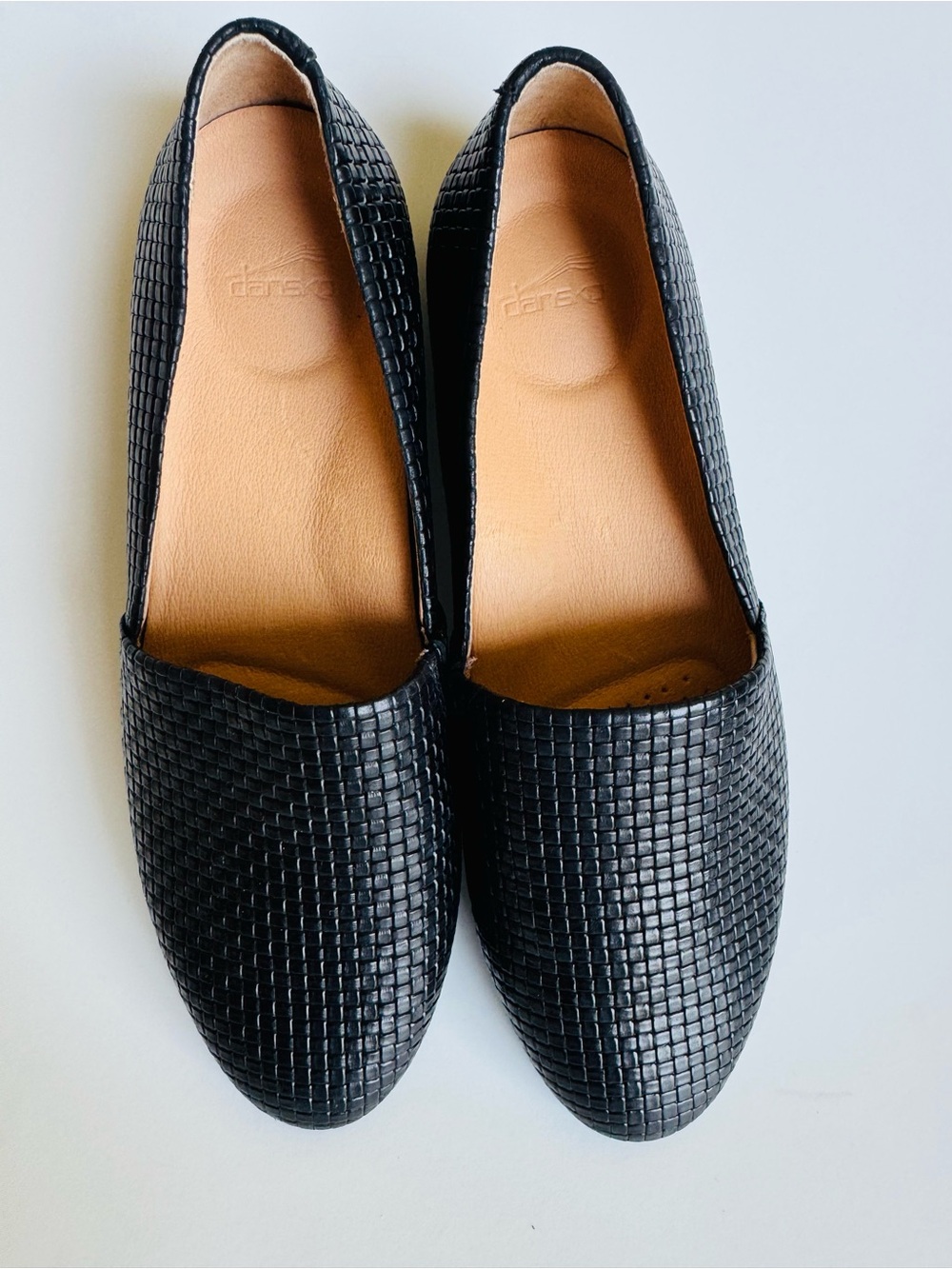 Dansko Black Woven Leather Slip-Ons